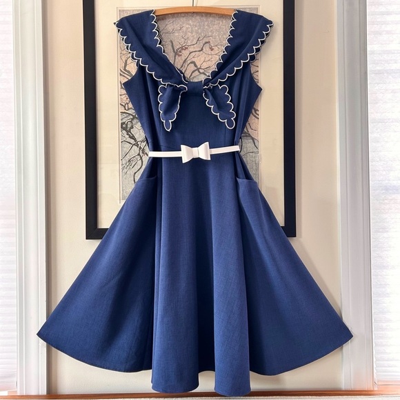 Voodoo Vixen Curve Nautical/Scallop Collar/Retro Flare Dress - Picture 2 of 8